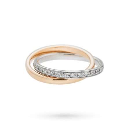 Alianza doble trenzada en oro blanco y oro rosa con diamantes 0,30 ct
