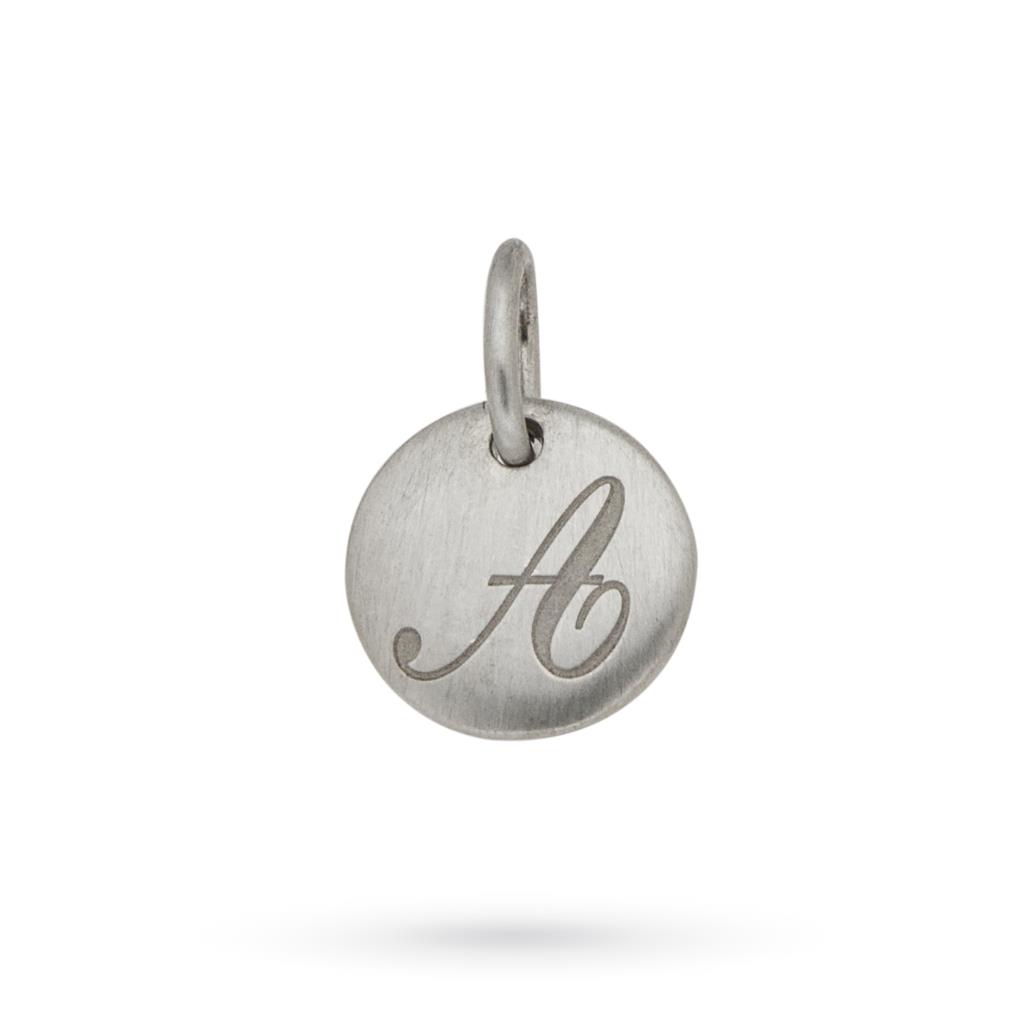 Ciondolo piastrina argento 925 satinato lettera A incisa