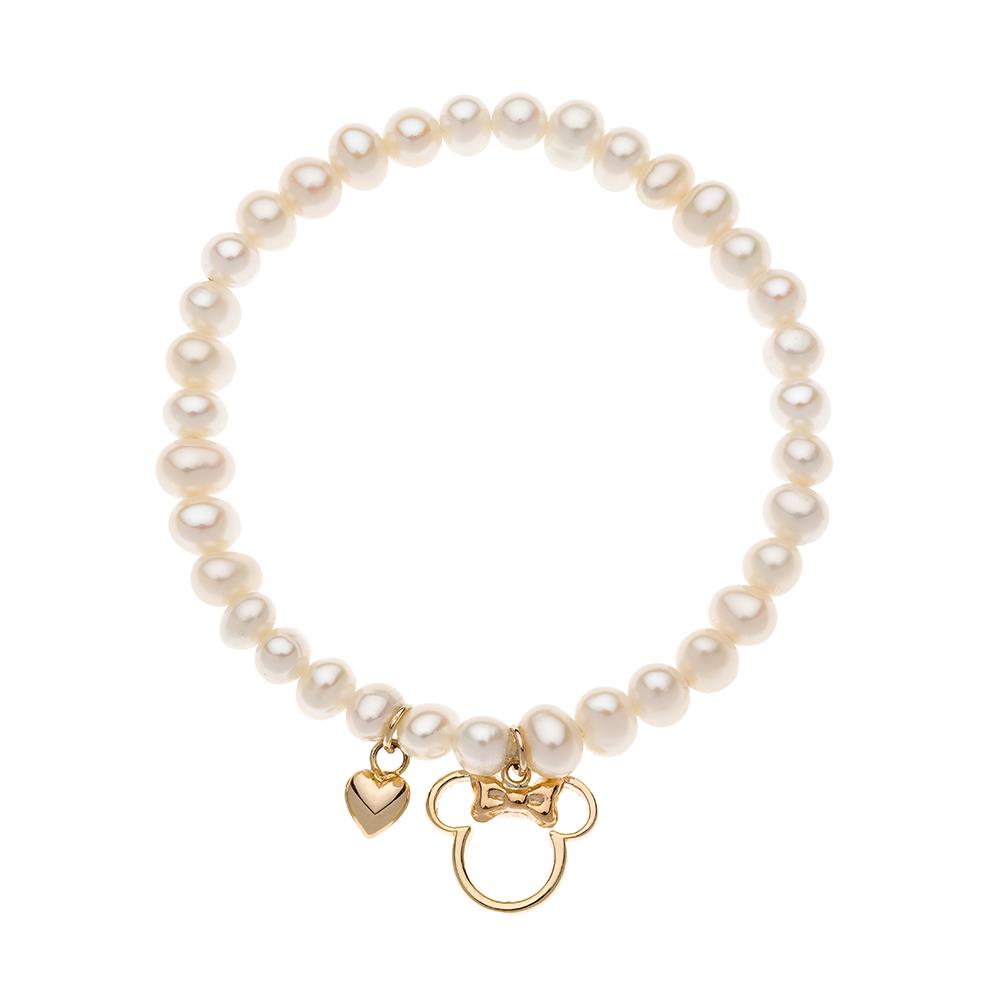 Bracciale bambina Disney Minnie oro 9kt cuore perle