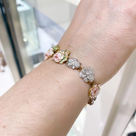 Bracciale Gabriella Rivalta rose smaltate oro diamanti