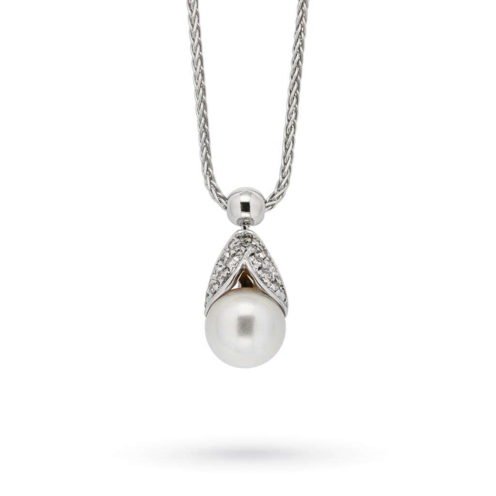 Collana con tulipano di diamanti e perla akoya Ø 8 mm