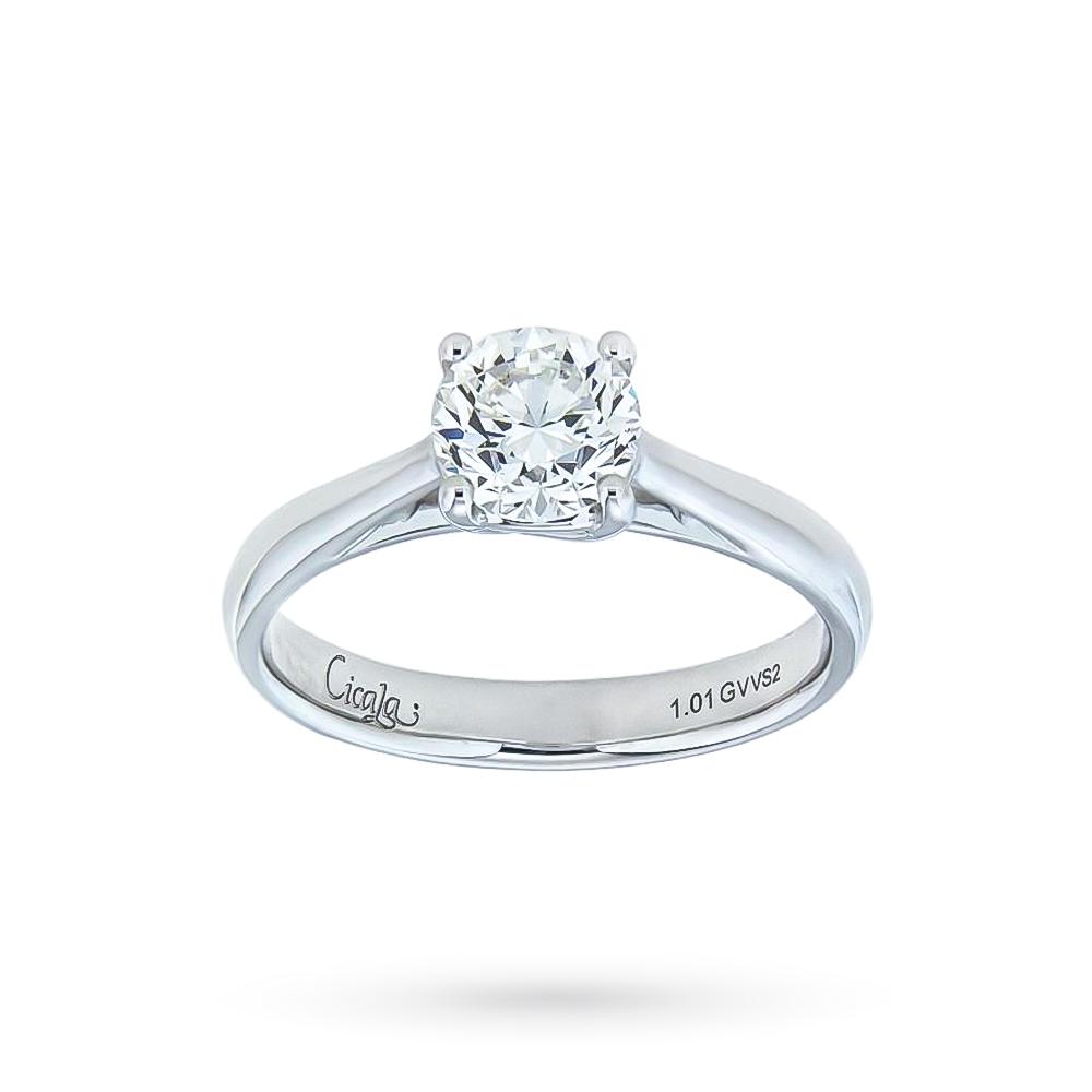 18kt white gold solitaire ring with diamond ct 1,01 G VVS2