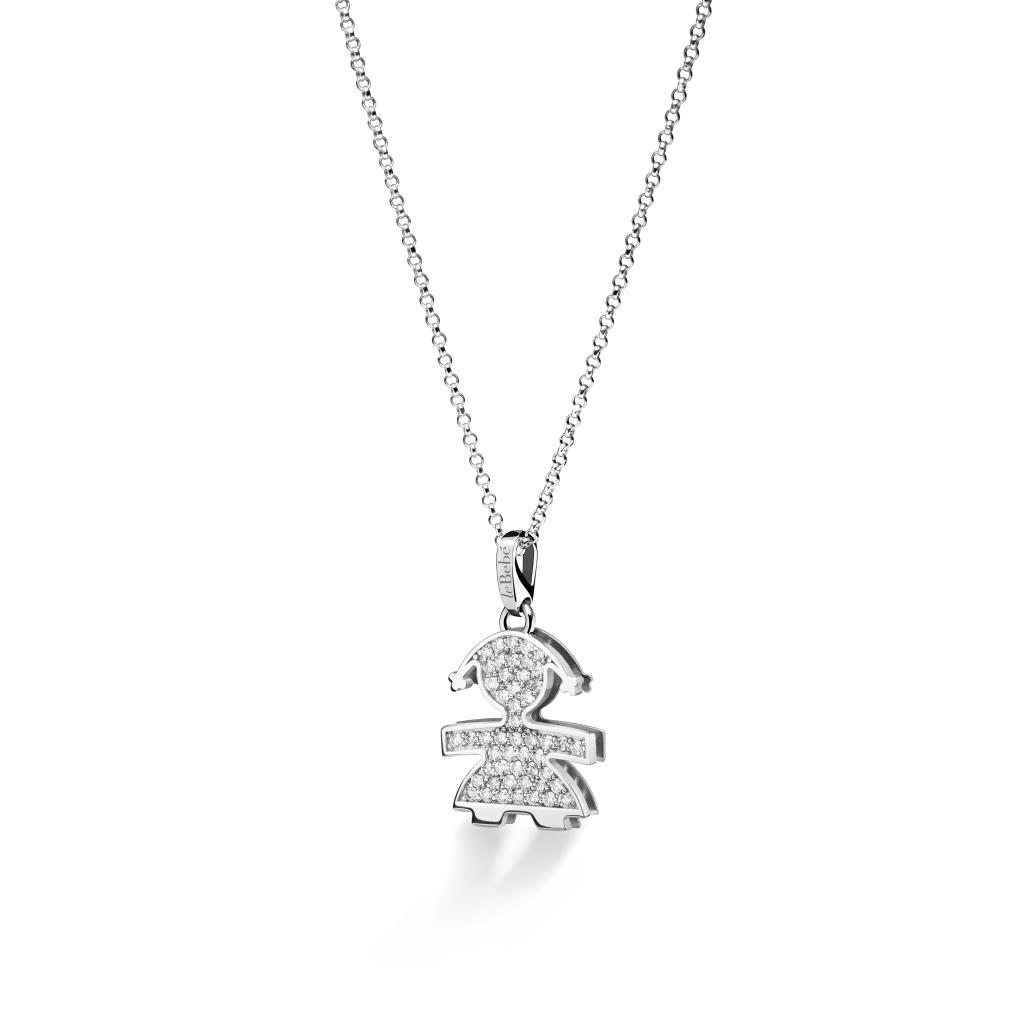 Collana leBebé LBB426 sagoma bimba oro bianco diamanti ct 0,44