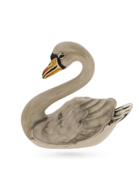 Medium Royal swan ornament in silver and enamel