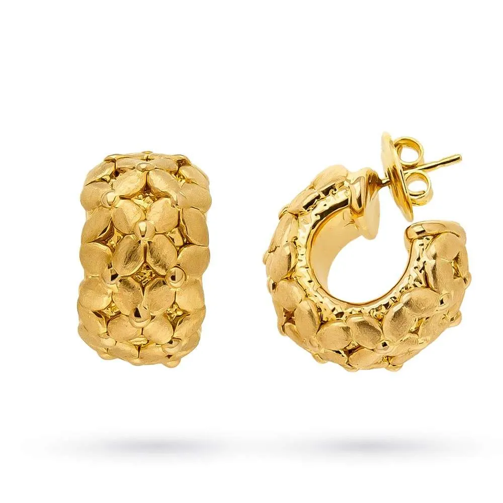Pendientes bush en oro amarillo de 18kt con flores de raso