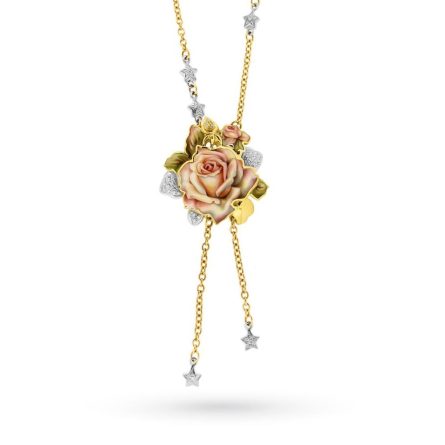 Collana Gabriella Rivalta Rosa smaltata oro diamanti