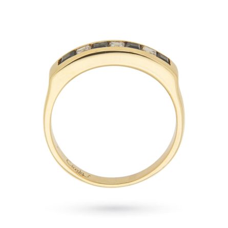 Sortija Riviera en oro amarillo con zafiros y diamantes carrè