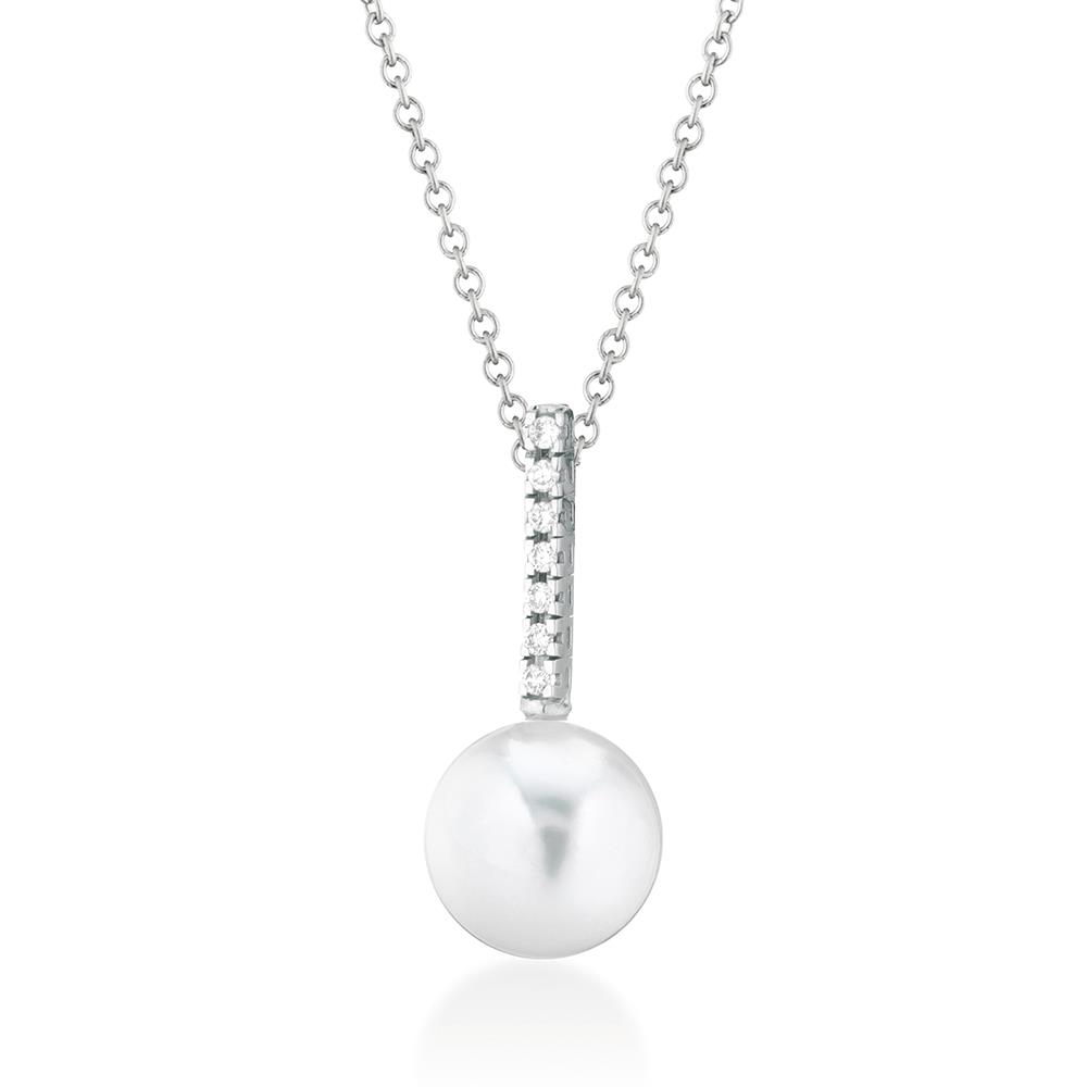 Necklace with Akoya pearl Ø 8-8.5 mm and line of diamonds
