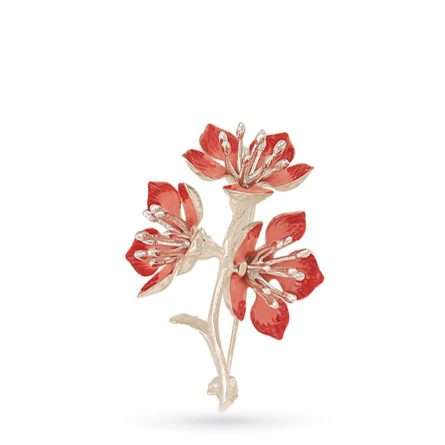 Peach flower brooch in 925 sterling silver and enamel 5,5cm