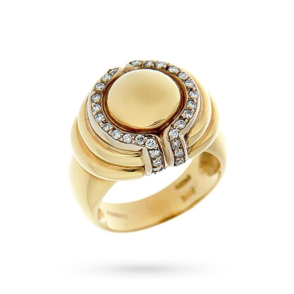 Anello fascia oro giallo 18kt sfera contorno diamanti 0,35ct