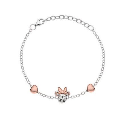 Bracciale bambini Disney Minnie cristalli bianchi cuori rosa