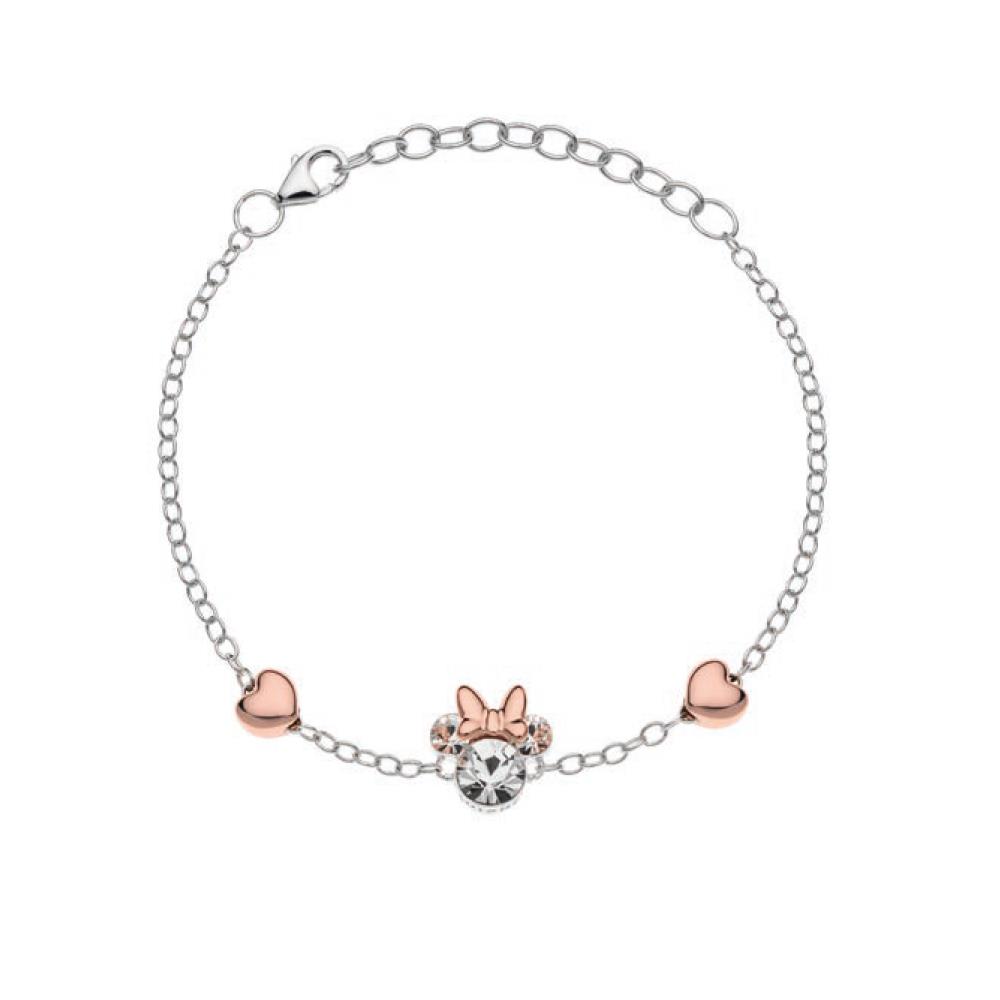 Bracciale bambini Disney Minnie cristalli bianchi cuori rosa