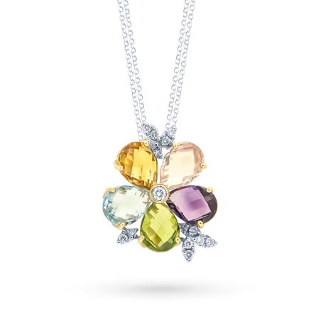 Collar de flores en oro rosa con gemas multicolores y diamantes 0,33 ct