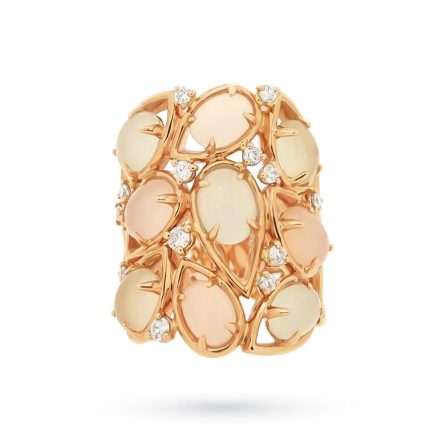 Anello oro rosa con quarzi lemon, calcedonia e diamanti