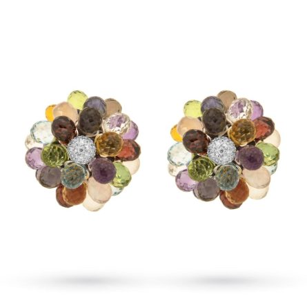 Orecchini fiore con petali di topazi multicolor e diamanti