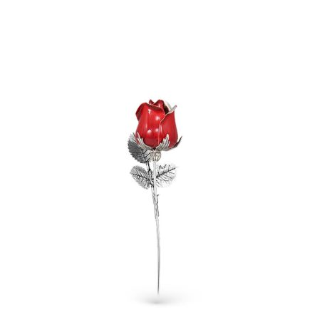Red rose ornament in sterling silver and enamel S size 13cm