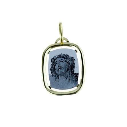 Rectangular laser-engraved Christ medal with polished edge 20x15mm — P2515BG
