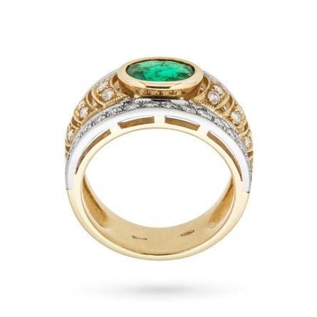 Anillo ovalado de oro amarillo con esmeralda de 1,04ct y diamantes de 0,91ct