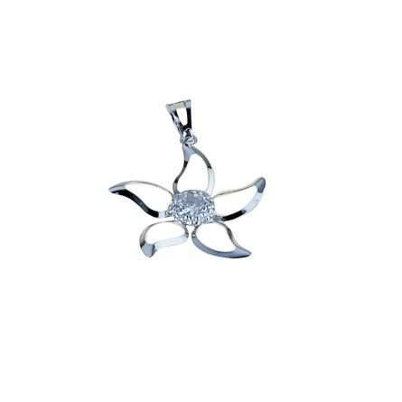 Flower pendant with central light point and worked edge. 5mm zirconia total 25mm.