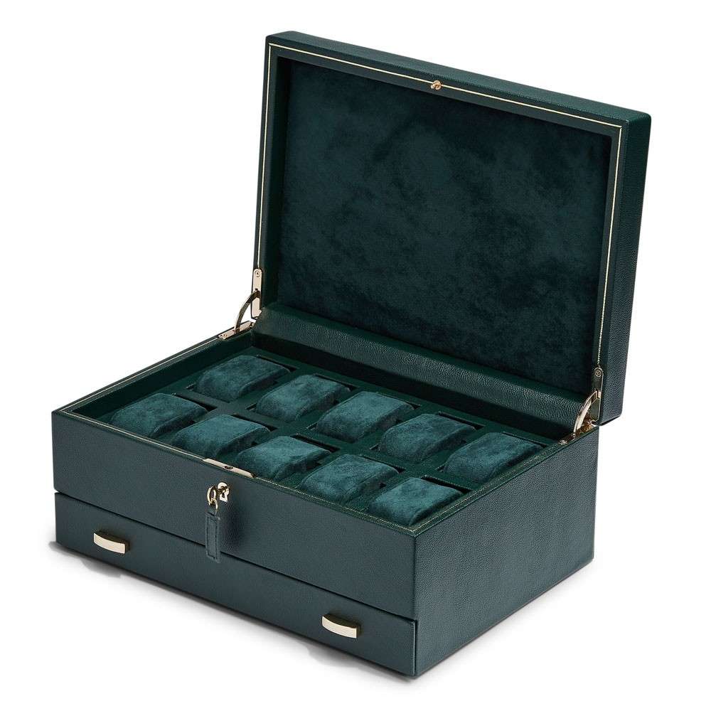 Wolf Caja de almacenamiento para relojes de 10 piezas con cajón - Verde