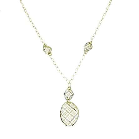 Gargantilla de cadena con eslabones ovalados perforados y cadena tipo rolo de diamantes de 45 cm de largo — C1833BG