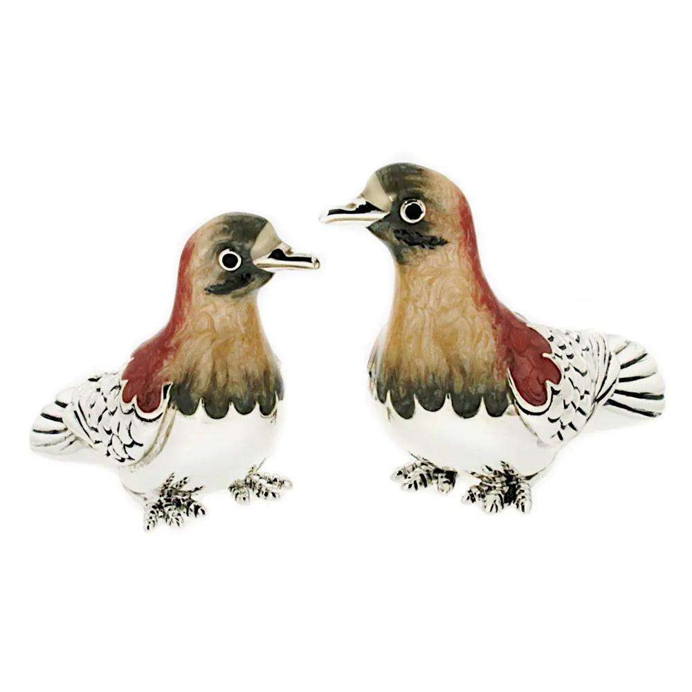 Enamel doves pair silver ornament Saturnoo ST109