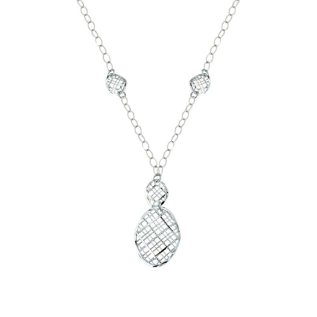 Gargantilla de cadena con eslabones ovalados perforados y cadena tipo rolo de diamantes de 45 cm de largo — C1834B
