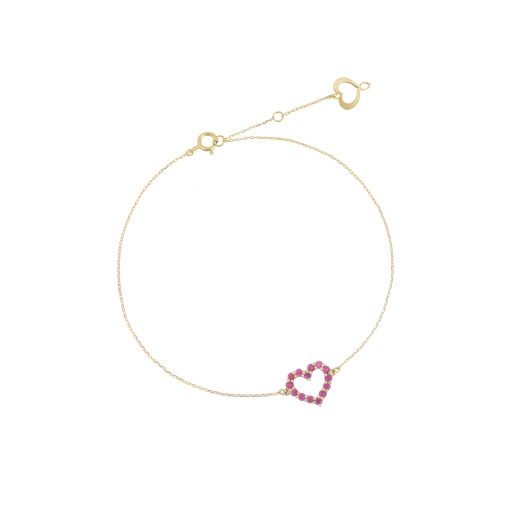 Pulsera de oro de 18 kt con corazón de rubíes de Maman et Sophie