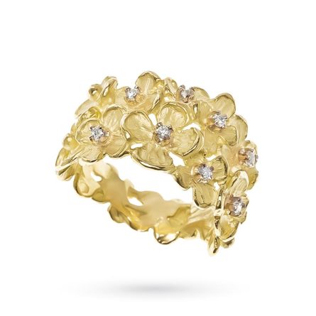 Band ring 2 rows gold flowers diamonds 0.16ct Luigi Quaglia