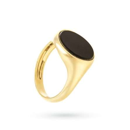 Anillo chevalier en oro amarillo con disco de ónice Ø 12,5 mm