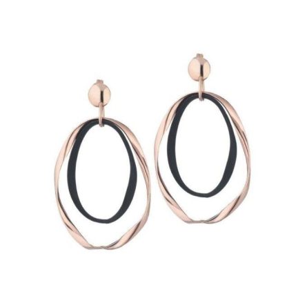 Pendientes aros ovalados de goma plateada y negra