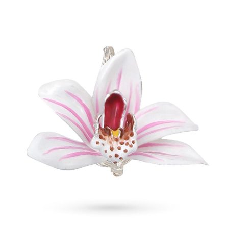 Orchid flower 925 sterling silver brooch enamel h 5,00 cm
