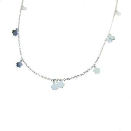 White gold chain with dangling flowers, 44 cm