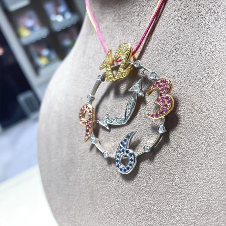 Watch pendant white gold sapphires 1.55ct diamonds 0.23ct