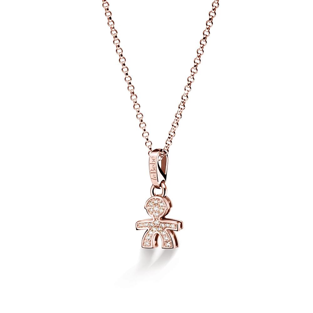 Collana leBebé LBB453 sagoma bimbo mini oro rosa diamanti ct 0,11