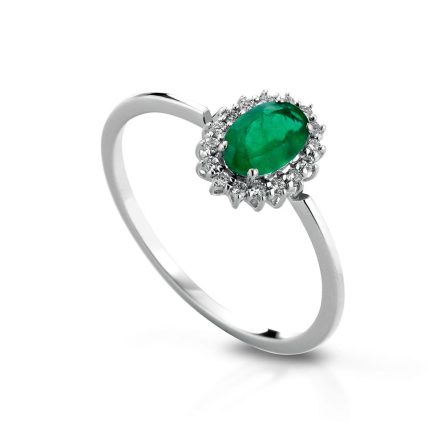 Anello in oro bianco 18kt con smeraldo 0,42ct e diamanti 0,08ct