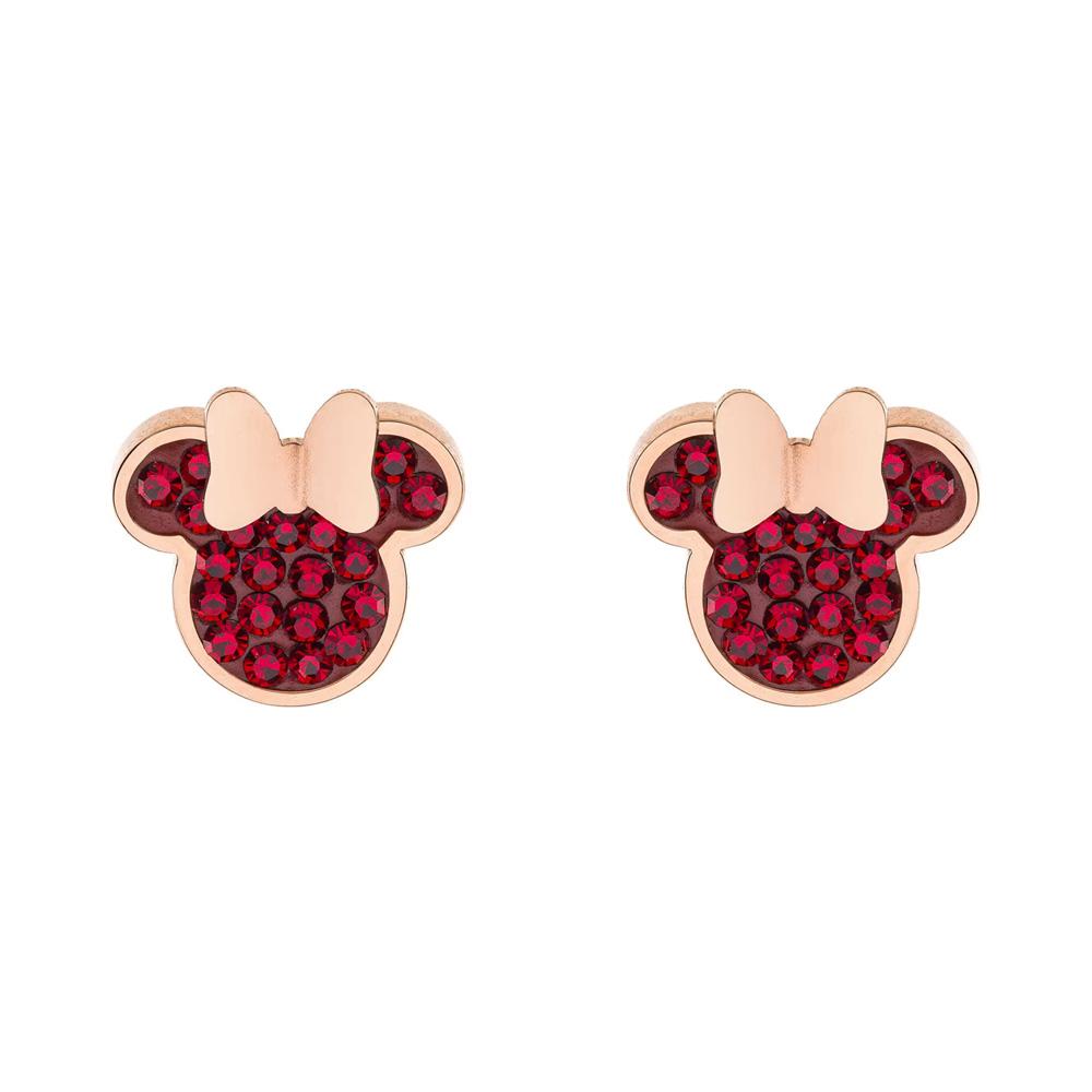Orecchini Disney Minnie acciaio rosè cristalli rossi