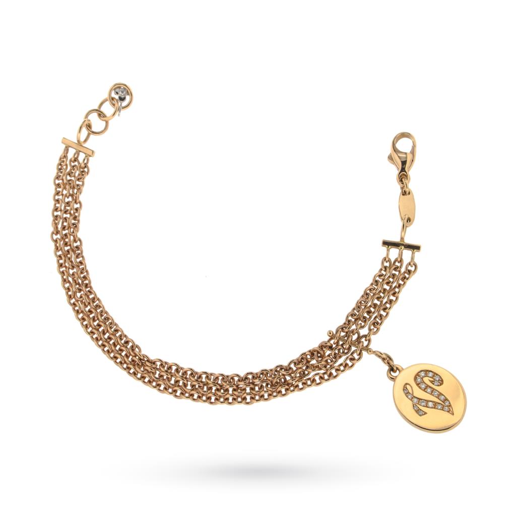 Bracciale oro rosa con lettera V pendente