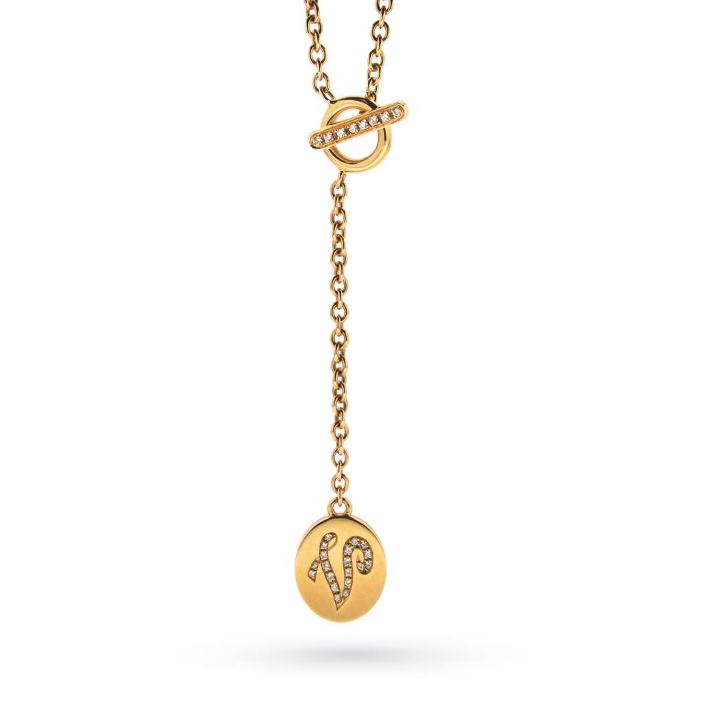 Collana rolo oro rosa ciondolo lettera V brillanti