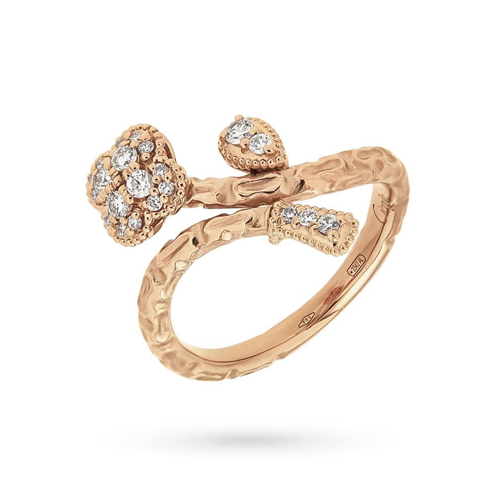 18kt rose gold ring with diamond flower 0,29ct