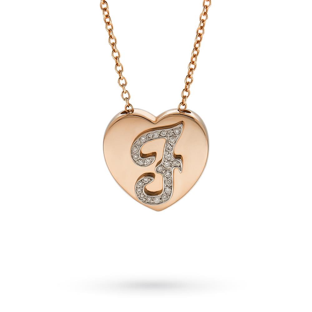 Collar corazón de oro rosa con inicial de diamantes 0,16ct