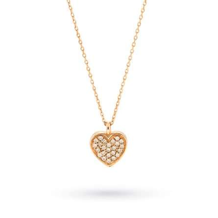 Collana oro rosa con cuore e diamanti 0,10ct
