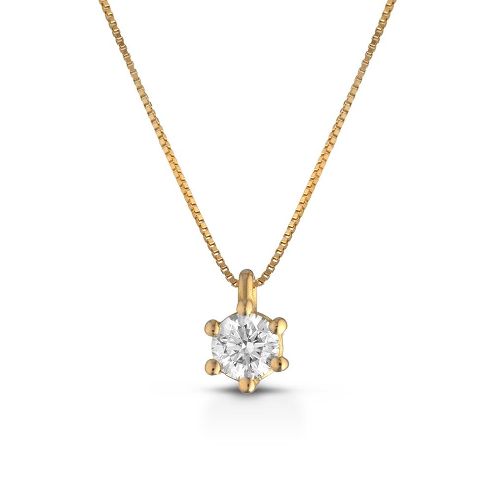 6-prong diamond solitaire necklace in 18kt gold with diamonds from 0.05 to 0.20ct