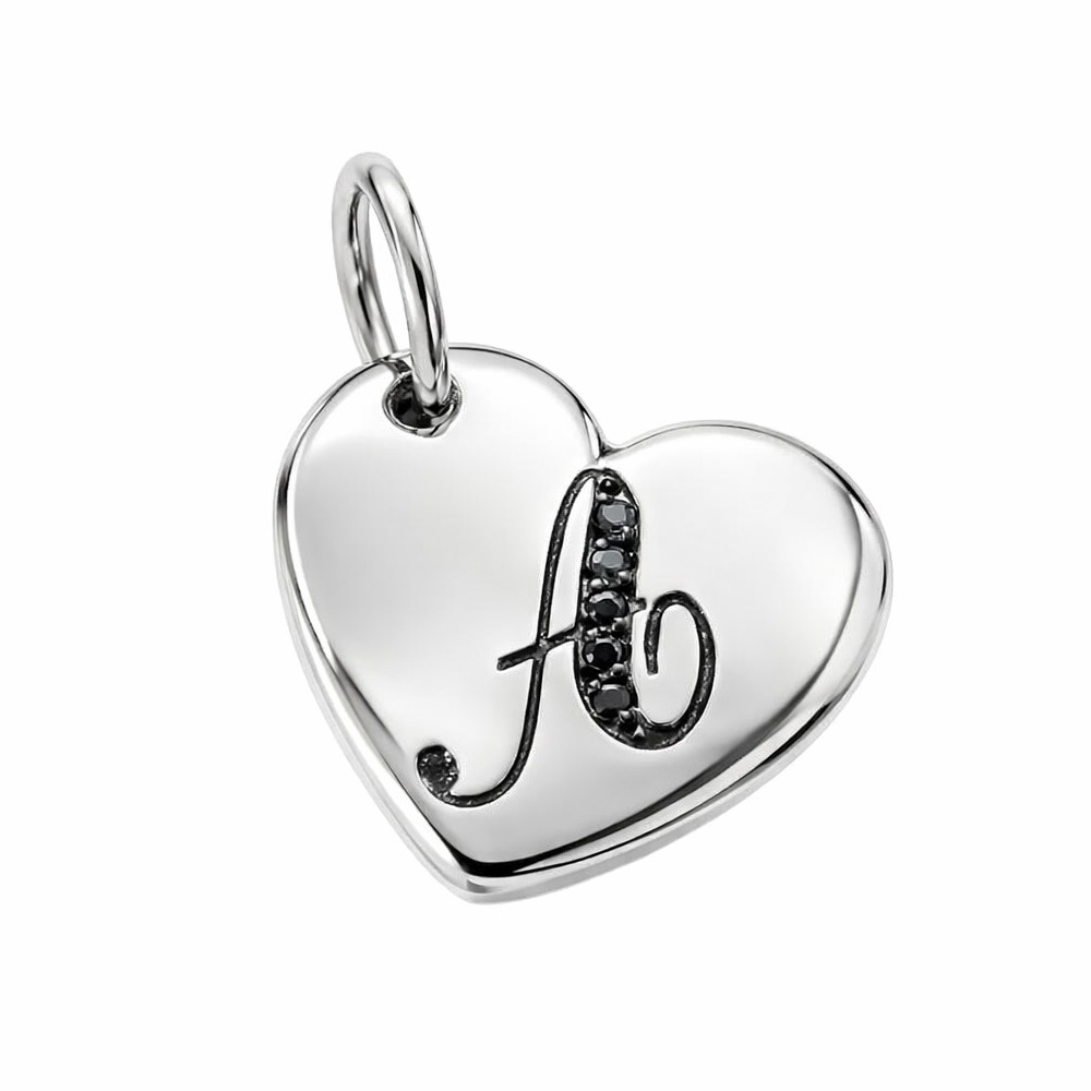 Colgante corazón letra A Plata diamantes negros 13x13 mm