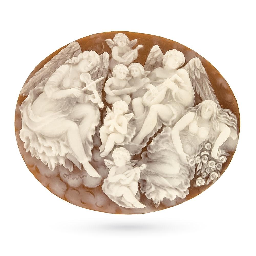Cameo artistico Ninfe e Cherubini inciso a mano, 55 mm