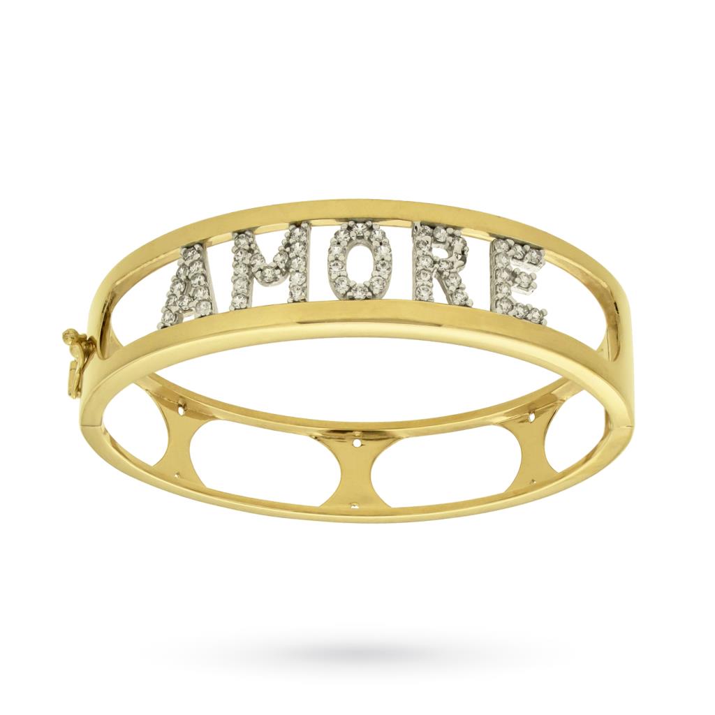 Pulsera rígida con nombre en plata bañada en oro con circonitas, personalizable