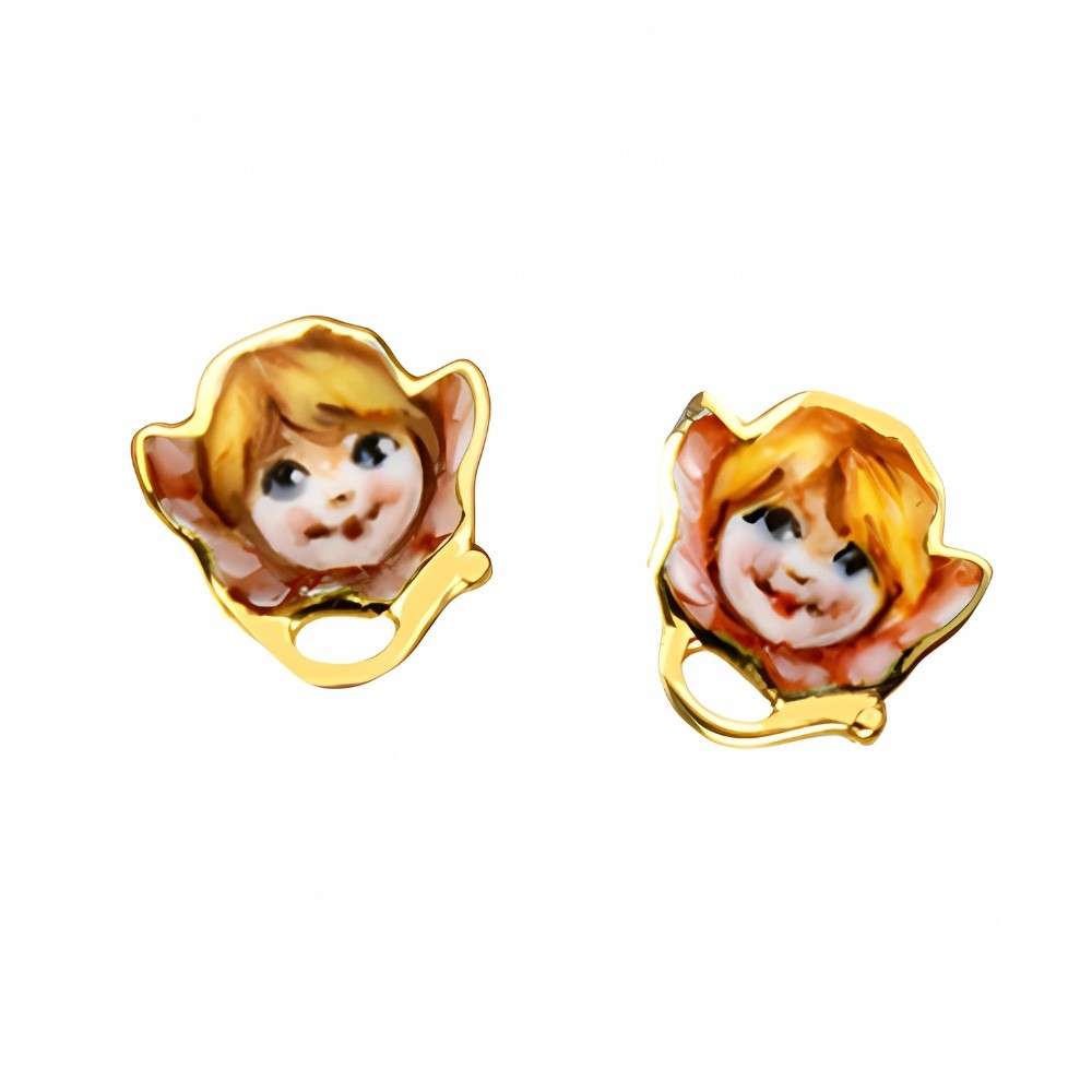 Gabriella Rivalta earrings cherub gold pink enamel