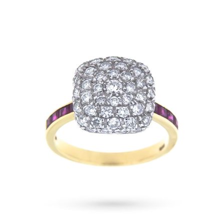 Anello oro giallo pavè diamanti 1,11ct gambo rubini 0,70ct