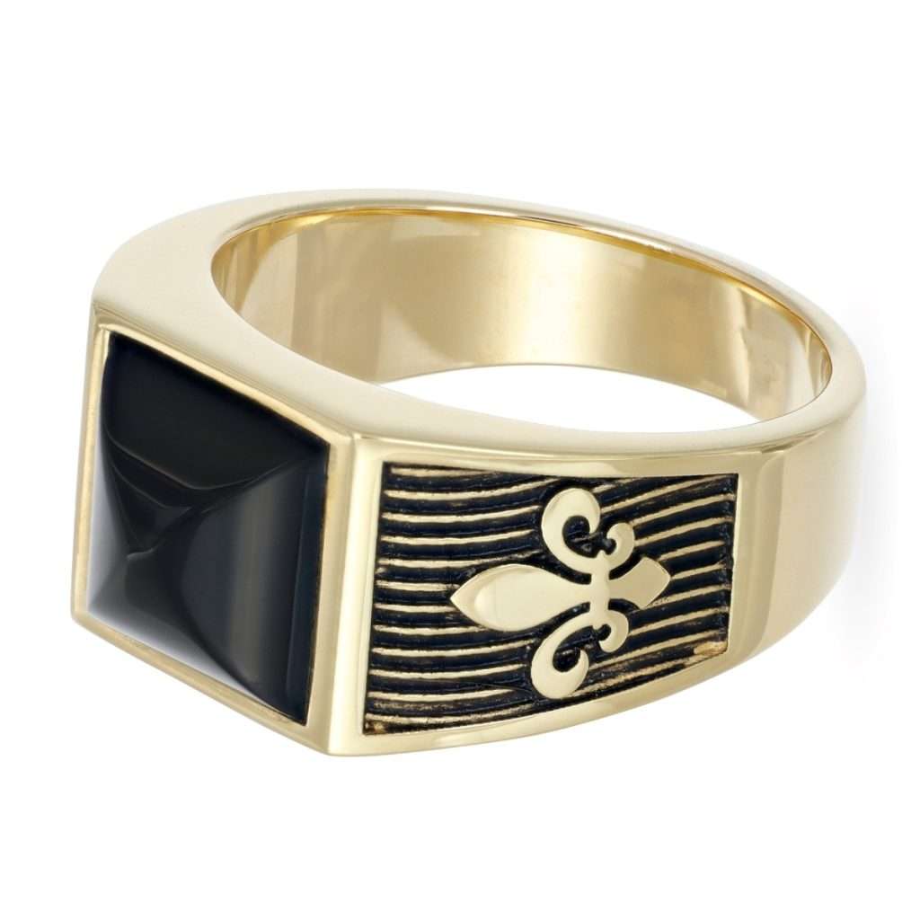 Men's ring with black stone 12x12mm