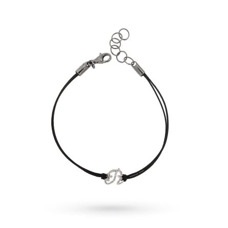 Bracciale lettera R oro diamanti cordino nero